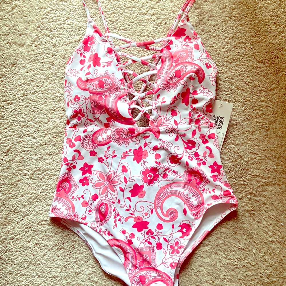 NEW Pink  and White One-Piece Swimsuit